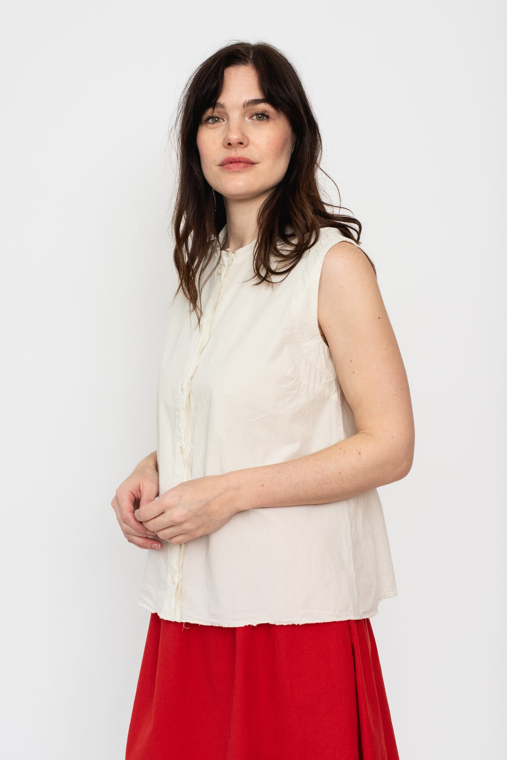 Fine Cotton Sleeveless Top , Chalk