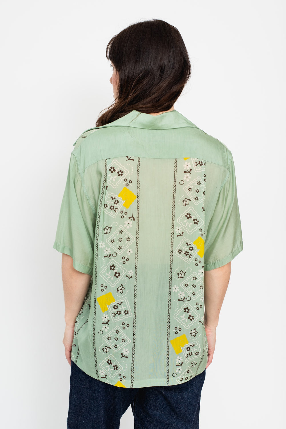 Silk Rayon PECKISH RAINBOWY WRANGLE Collar Cuba Shirt, Mint