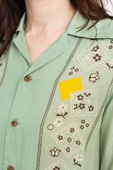 Silk Rayon PECKISH RAINBOWY WRANGLE Collar Cuba Shirt, Mint