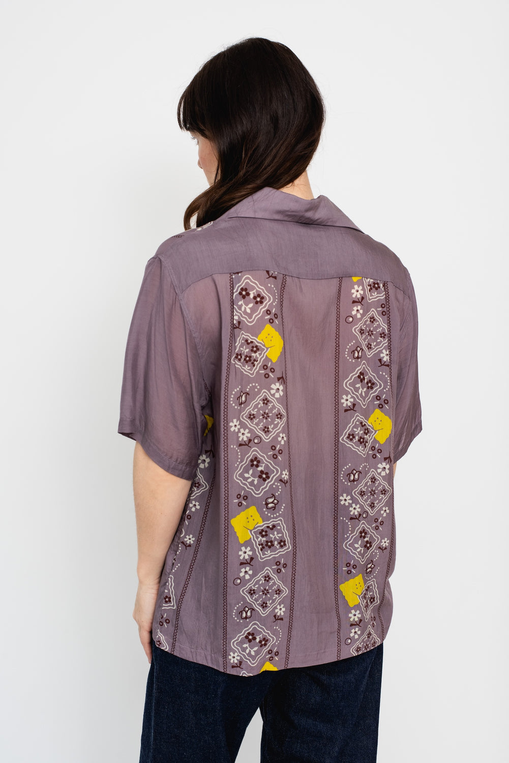 Silk Rayon PECKISH RAINBOWY WRANGLE Collar Cuba Shirt, Purple