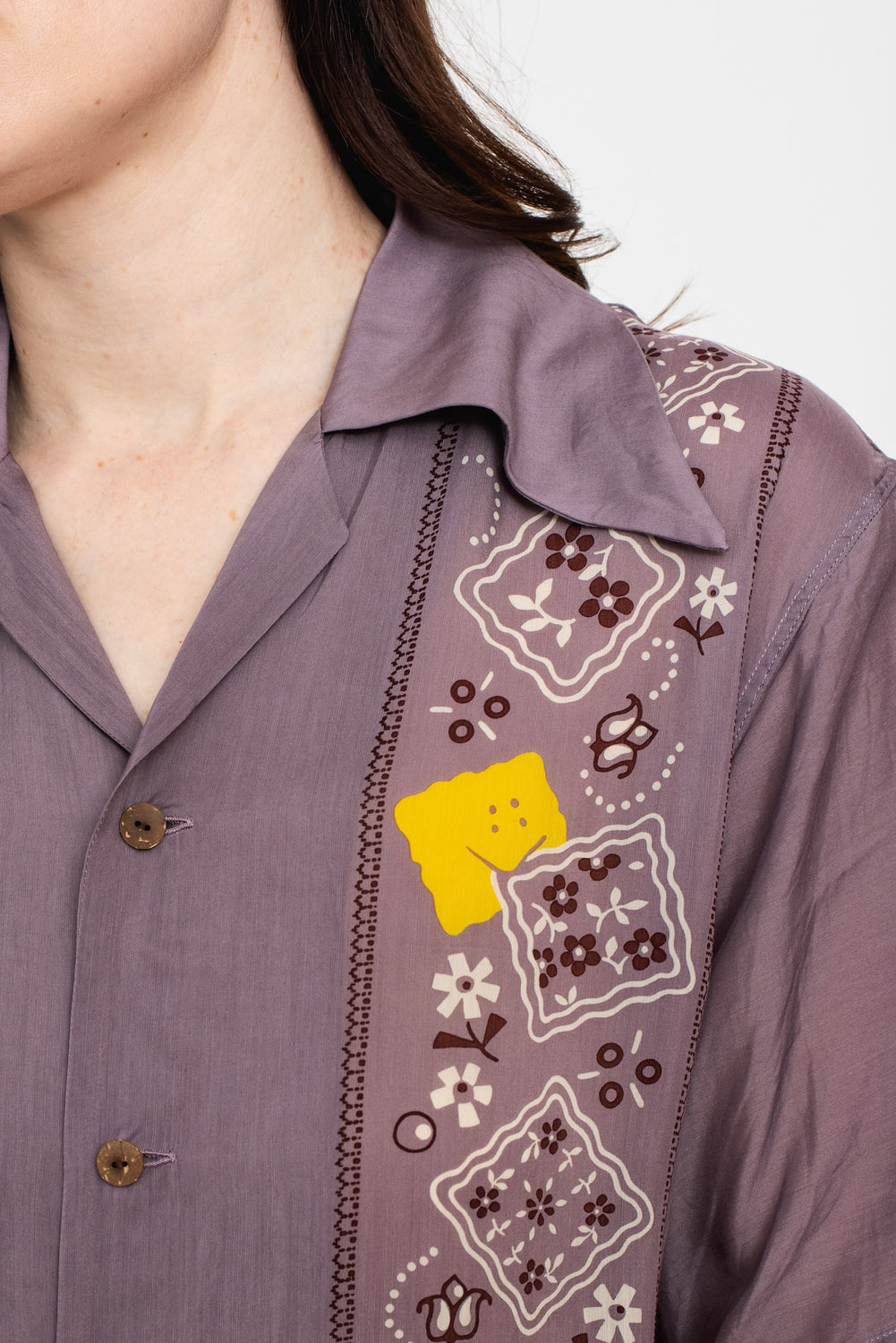 Silk Rayon PECKISH RAINBOWY WRANGLE Collar Cuba Shirt, Purple