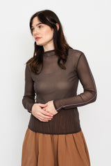 Rein Long Sleeve Mesh Top, Brown Lilac