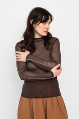Rein Long Sleeve Mesh Top, Brown Lilac
