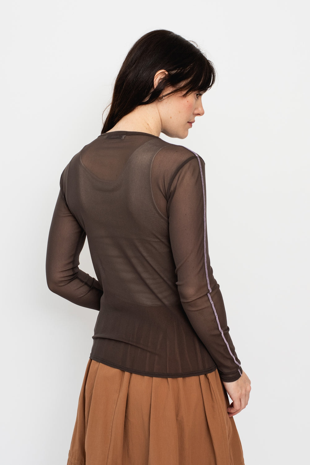 Rein Long Sleeve Mesh Top, Brown Lilac