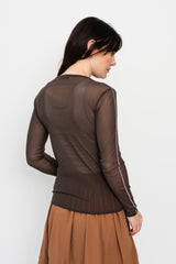 Rein Long Sleeve Mesh Top, Brown Lilac