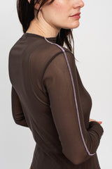 Rein Long Sleeve Mesh Top, Brown Lilac