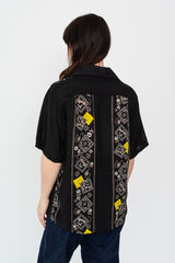 Silk Rayon PECKISH RAINBOWY WRANGLE Collar Cuba Shirt, Black