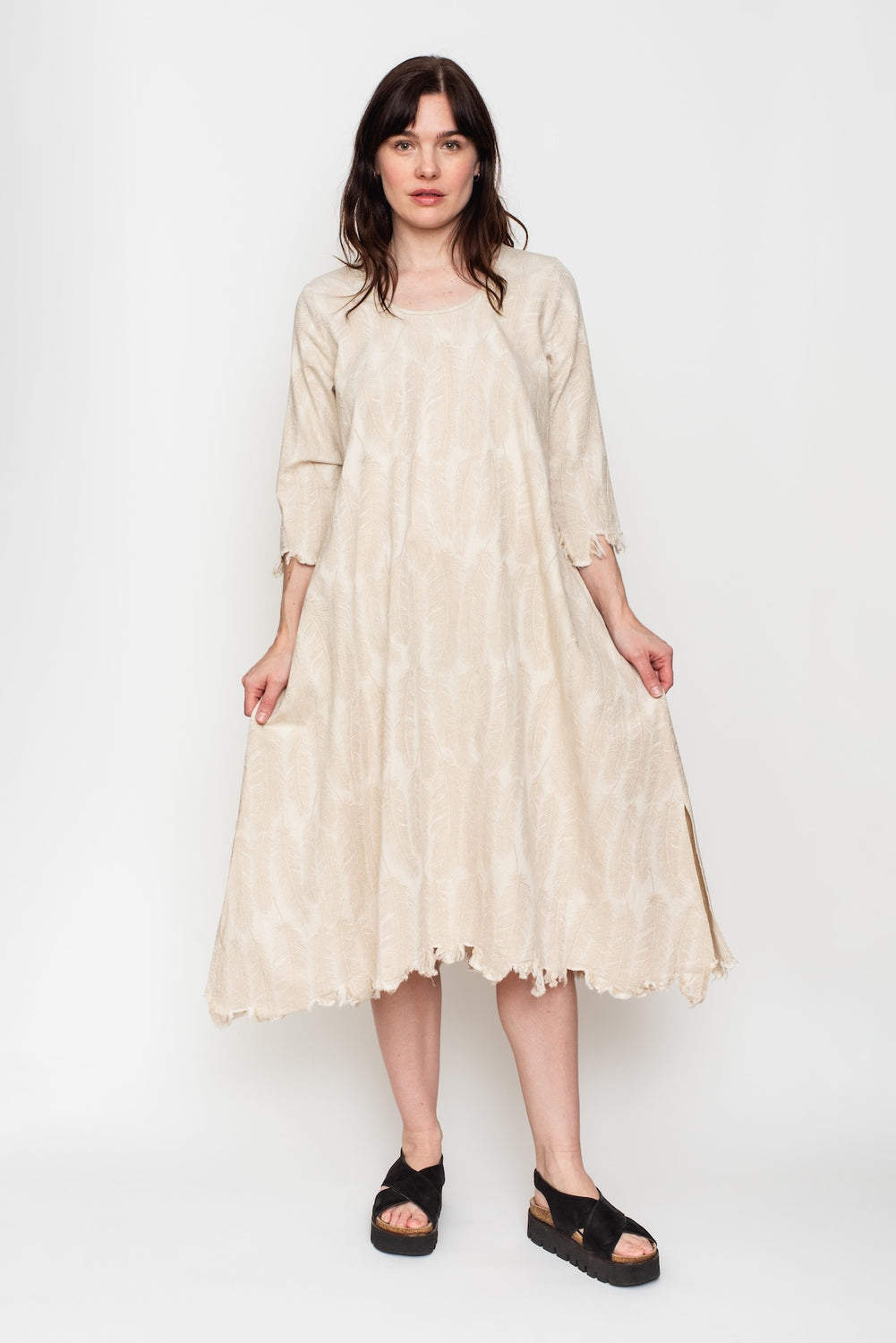 5oz MAGPIE Denim OLIVE Dress, Ecru