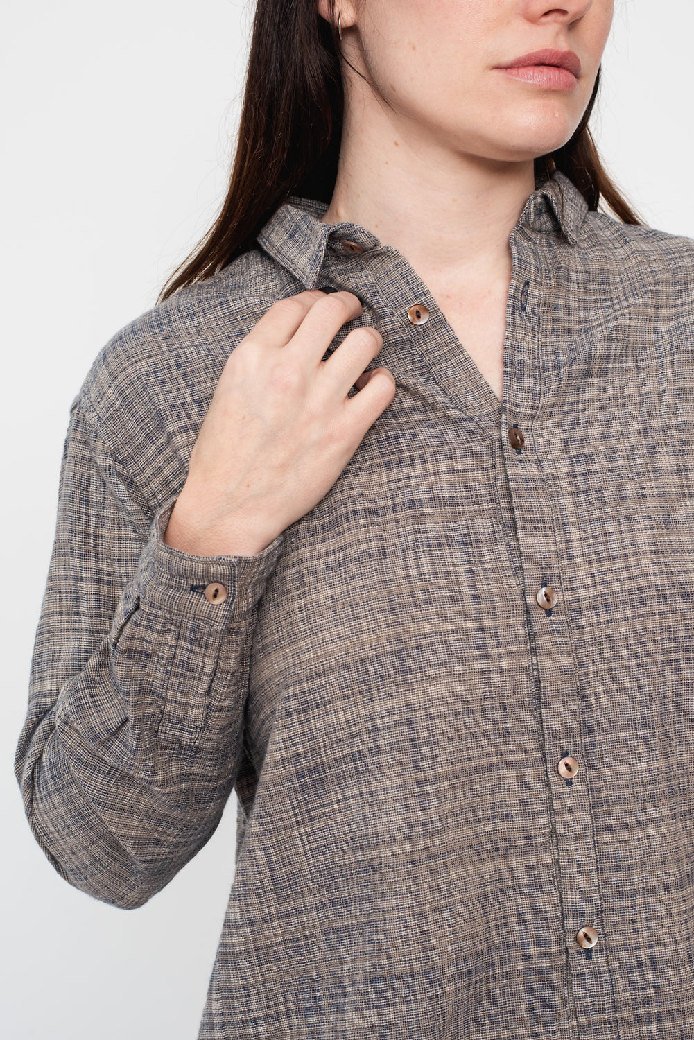 Organic Cotton Long Sleeve Shirt, Navy Gray