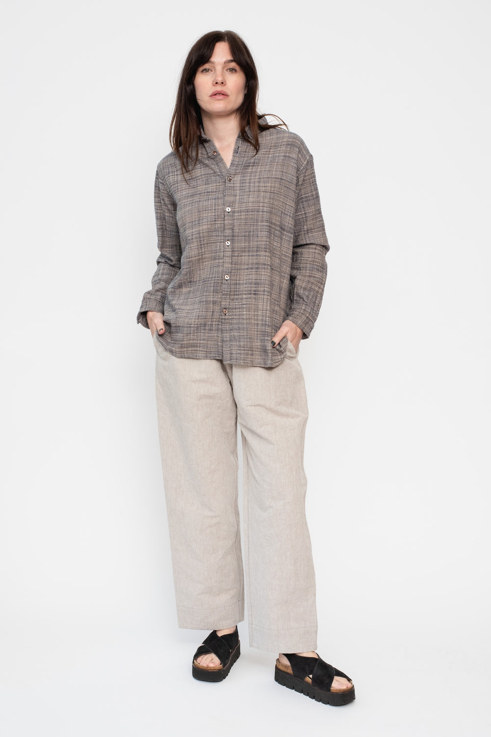 Organic Cotton Long Sleeve Shirt, Navy Gray