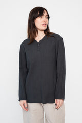Tightly Twisted Cotton and Hemp Long Sleeve Henley Shirt, Charcoal Gray