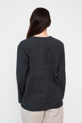 Tightly Twisted Cotton and Hemp Long Sleeve Henley Shirt, Charcoal Gray