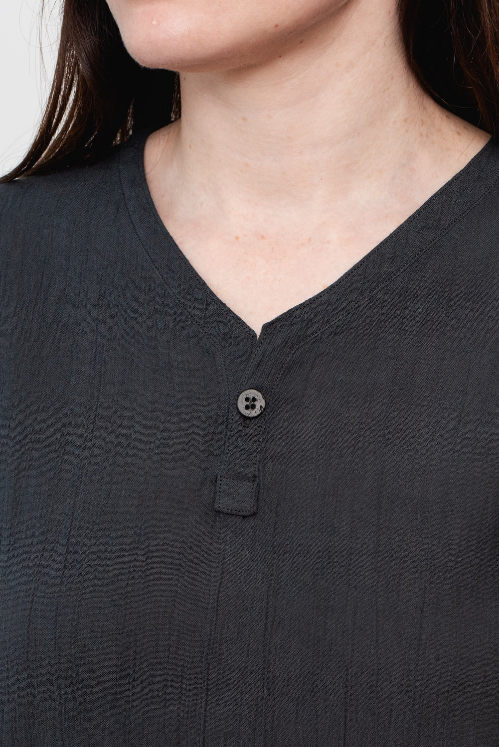 Tightly Twisted Cotton and Hemp Long Sleeve Henley Shirt, Charcoal Gray