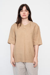 Unisex Hemp Short Sleeve Henley Shirt, Walnut Dye