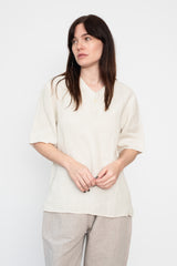 Hemp Short Sleeve Henley Shirt, White Bengala Dye