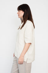 Hemp Short Sleeve Henley Shirt, White Bengala Dye
