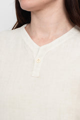 Hemp Short Sleeve Henley Shirt, White Bengala Dye