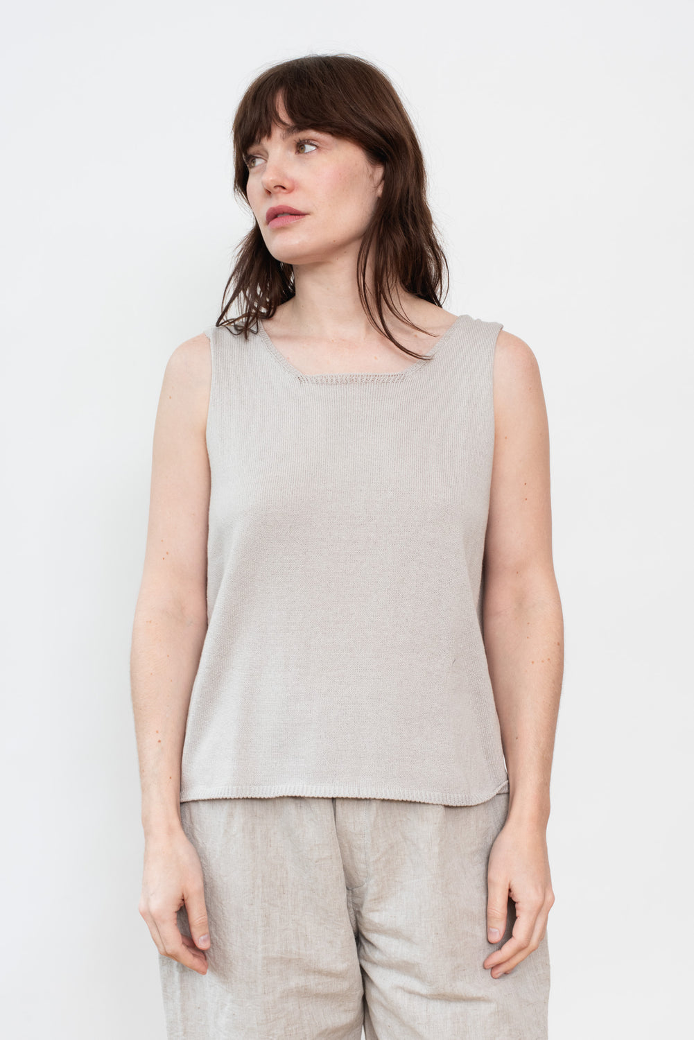Silk and Cotton Knit Pullover Vest, Light Grey
