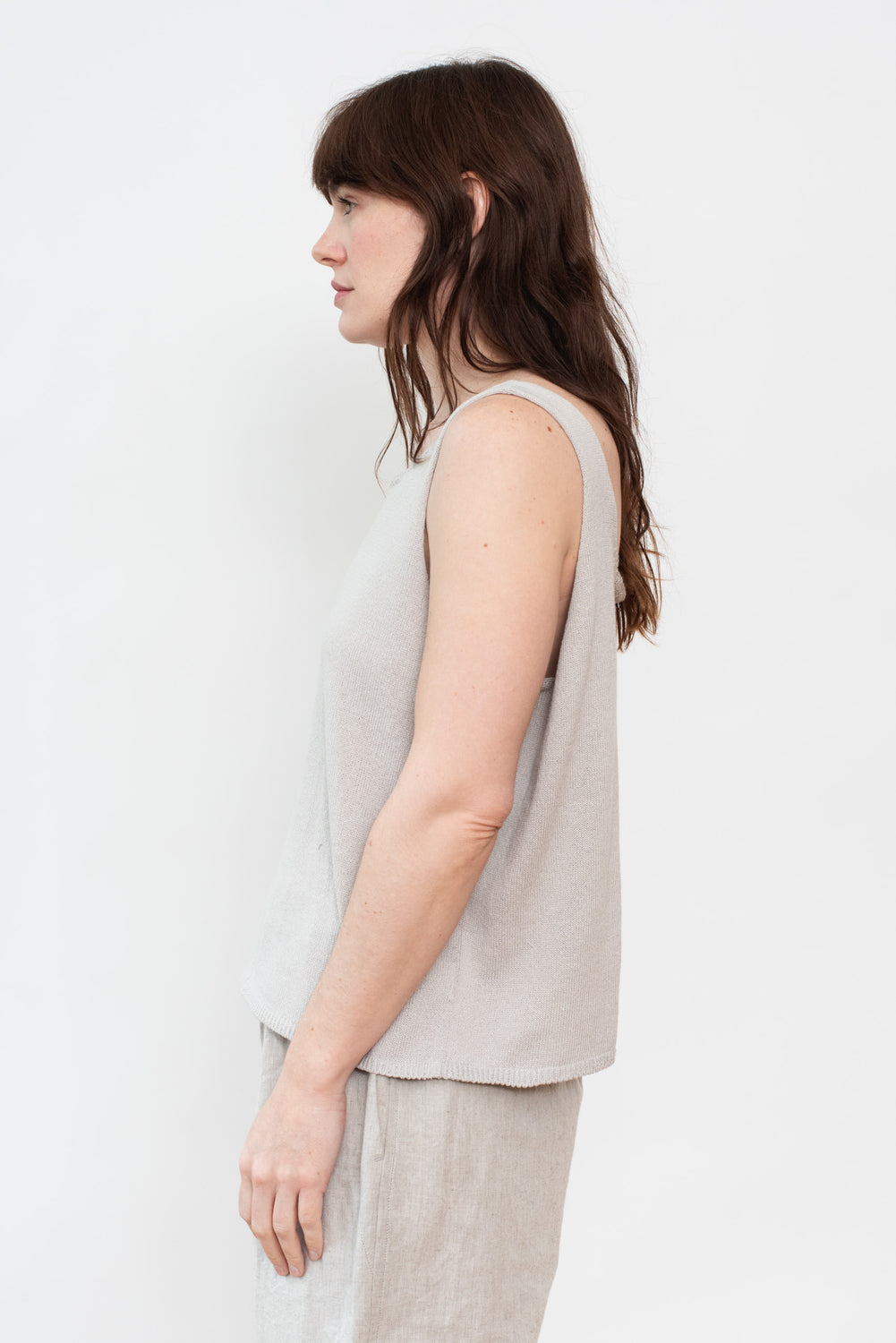 Silk and Cotton Knit Pullover Vest, Light Grey