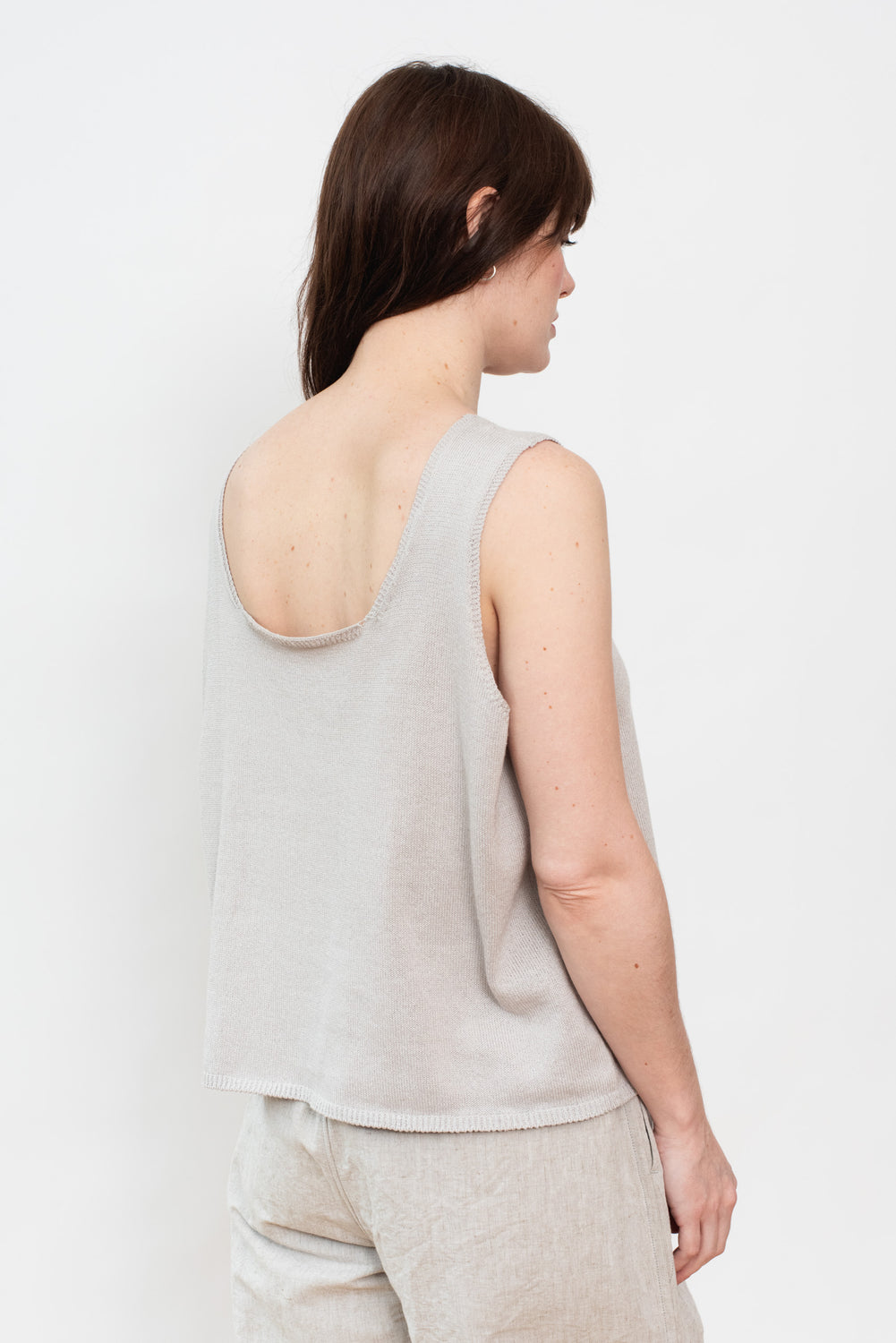 Silk and Cotton Knit Pullover Vest, Light Grey