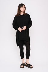 WHOLEGARMENT Cotton Knit Long Pullover Sweater, Black