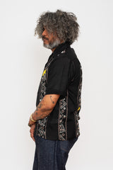 Silk Rayon PECKISH RAINBOWY WRANGLE Collar Cuba Shirt, Black