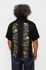 Silk Rayon PECKISH RAINBOWY WRANGLE Collar Cuba Shirt, Black