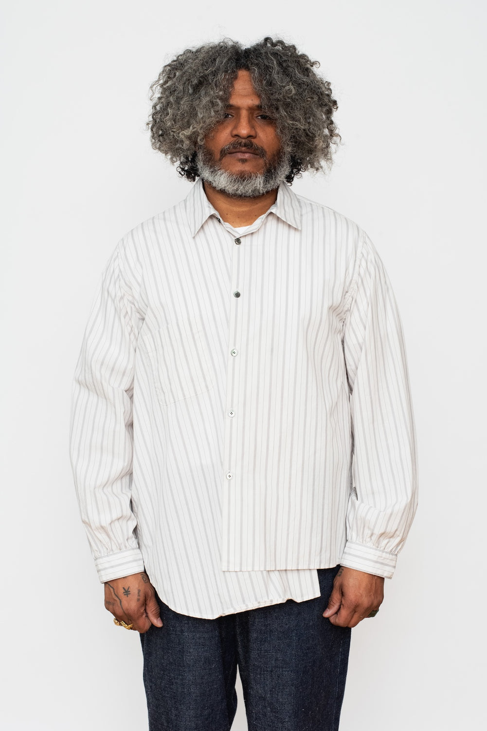 Unisex Asymmetric Stripe Cotton Shirt