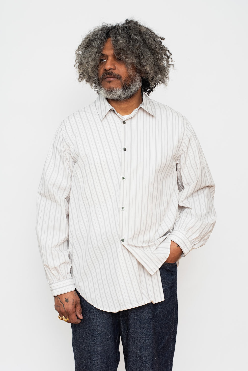 Unisex Asymmetric Stripe Cotton Shirt