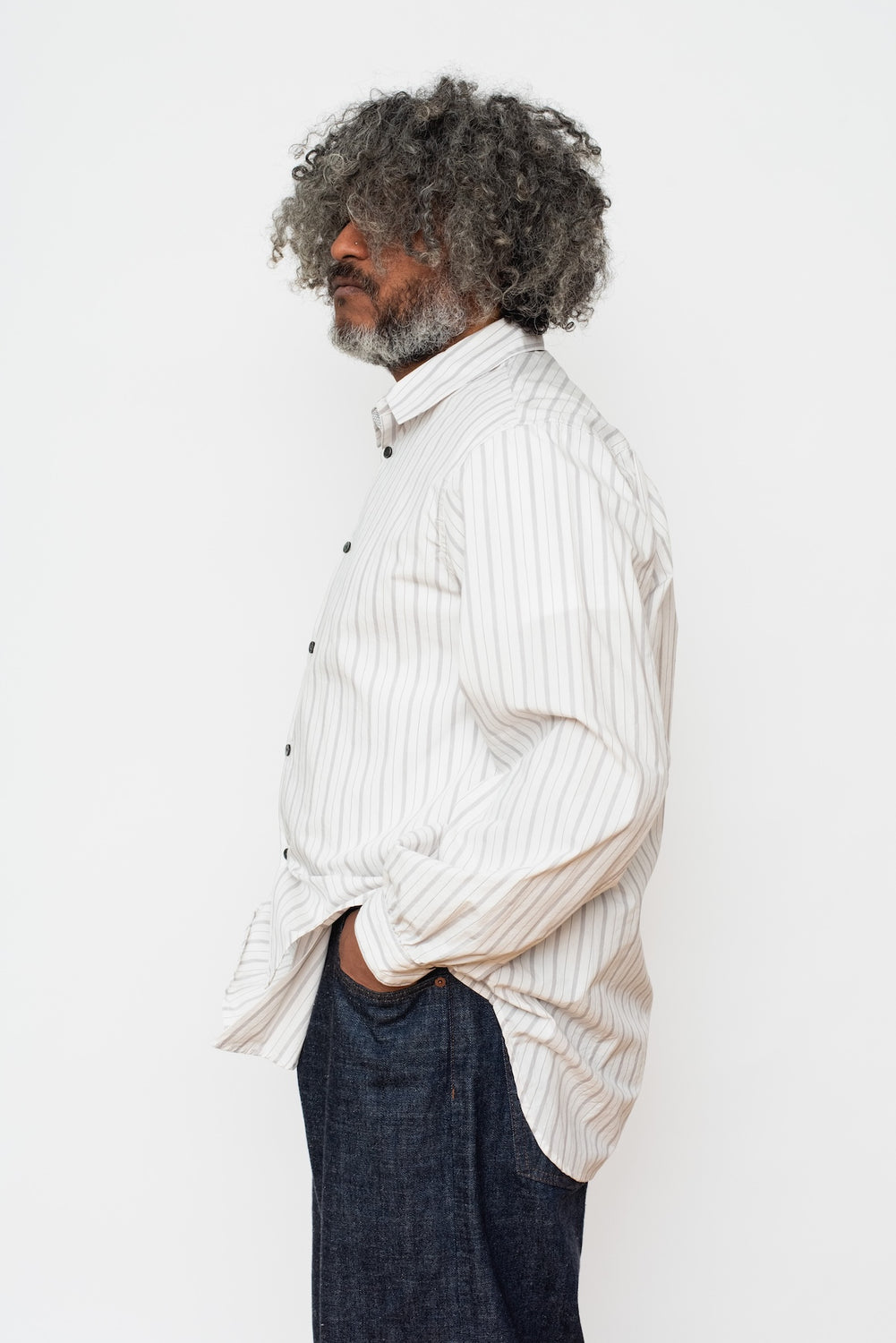 Unisex Asymmetric Stripe Cotton Shirt