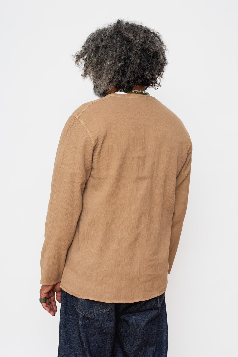 Tightly Twisted Cotton and Hemp Long Sleeve Henley Shirt, Walnut