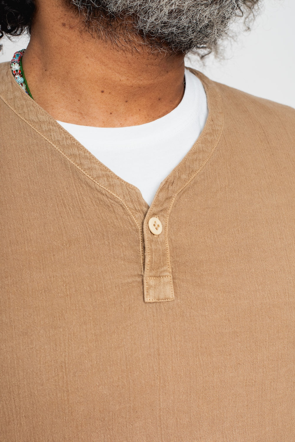 Tightly Twisted Cotton and Hemp Long Sleeve Henley Shirt, Walnut