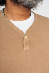 Tightly Twisted Cotton and Hemp Long Sleeve Henley Shirt, Walnut