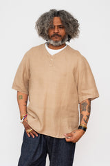 Unisex Hemp Short Sleeve Henley Shirt, Walnut Dye