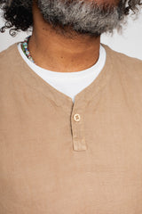 Hemp Short Sleeve Henley Shirt, Walnut
