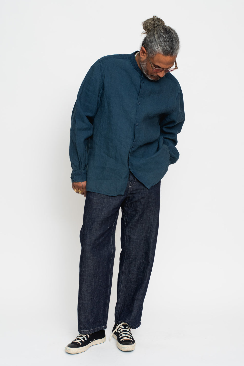 Washi and Hemp L/S Shirt, Natural Indigo and Walnut