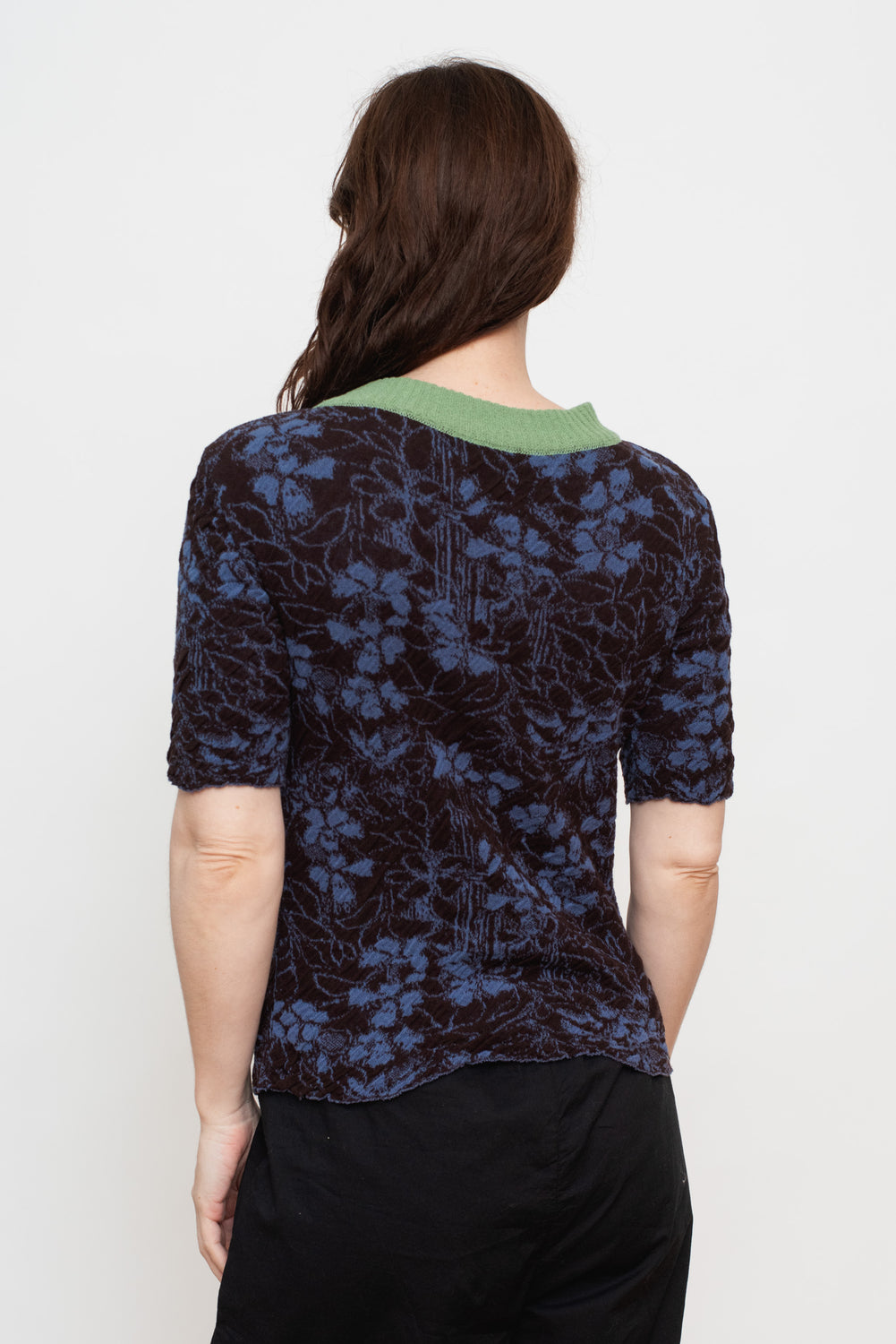 Cotton Knit Floral Sweater, Violet Blue