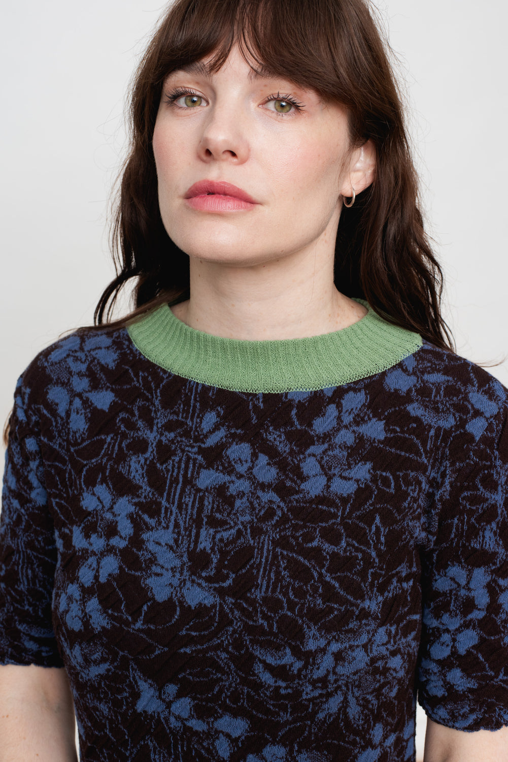 Cotton Knit Floral Sweater, Violet Blue