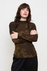 Cotton Knit Floral L/S Sweater, Charcoal Brown