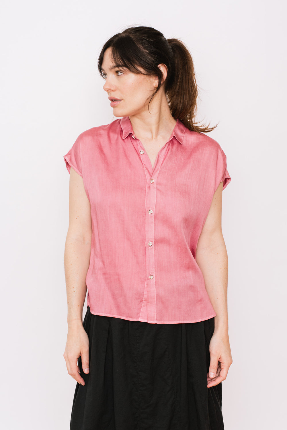 Woven Plant Dyed French Sleeve Shirt, Pink