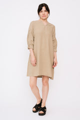 Linen Tunic Dress with Elastic Cuff, Mole