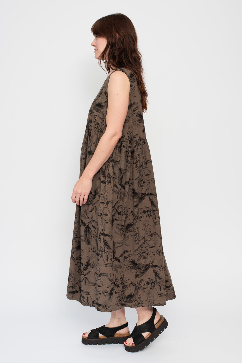 Botanical Print Dress Mocha