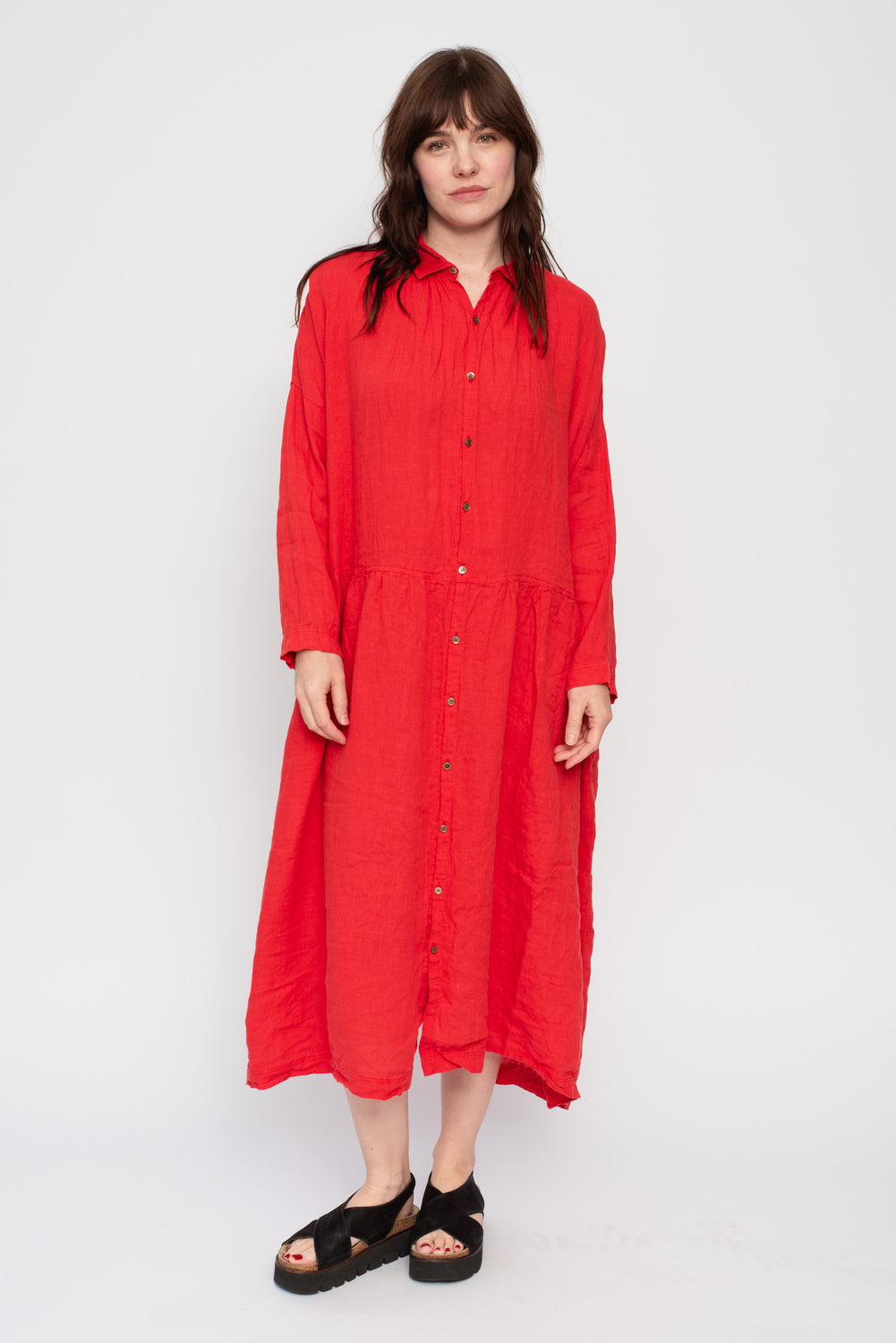 French Linen Dress Red