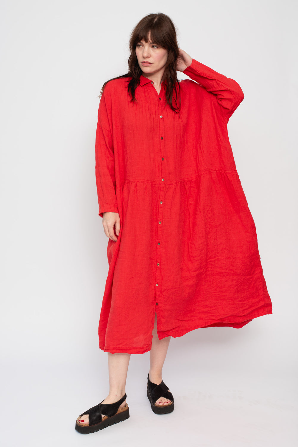 French Linen Dress Red