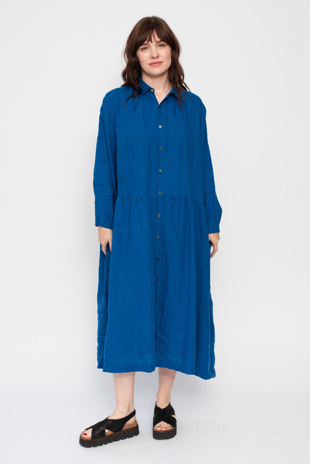 French Linen Dress Blue