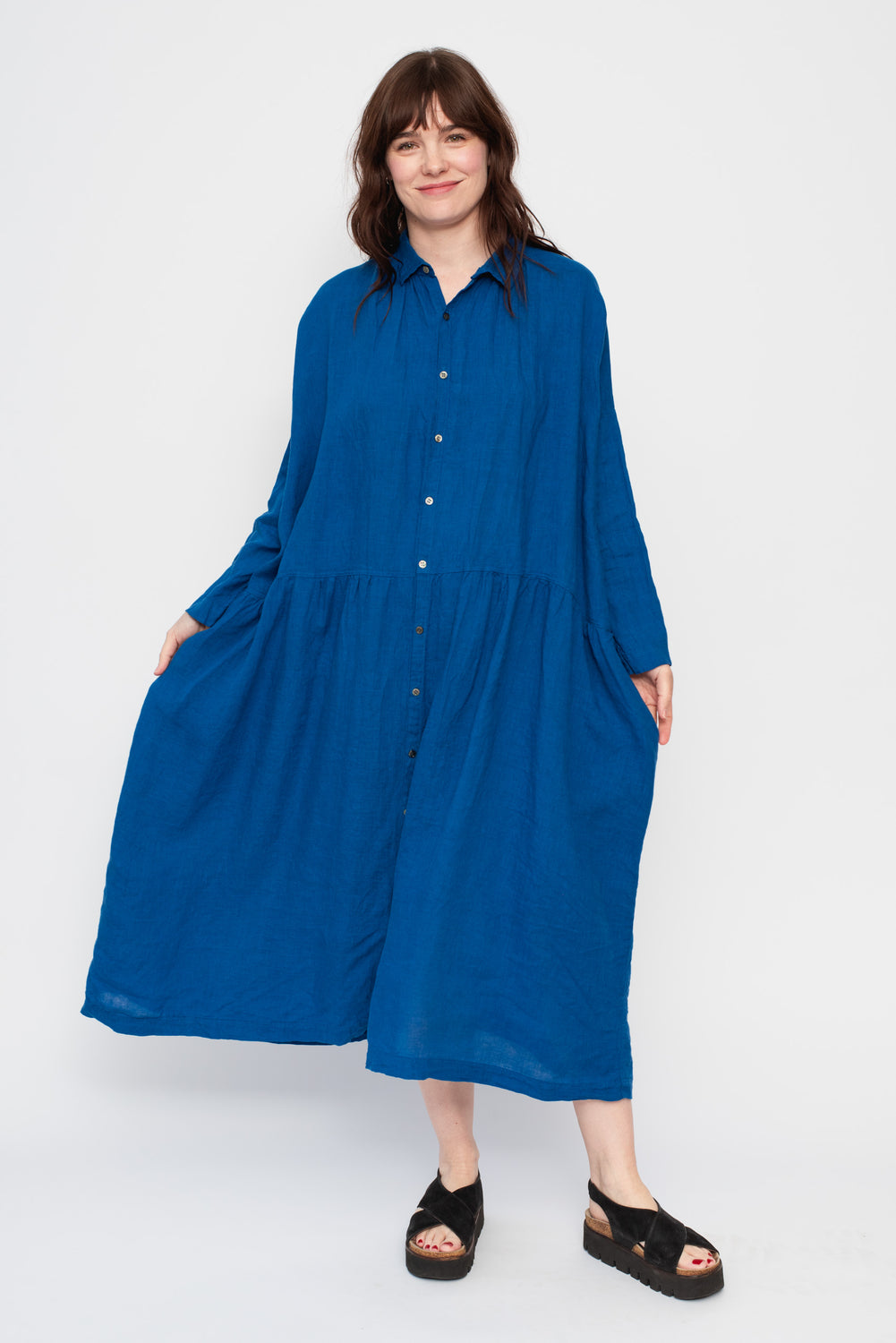 French Linen Dress Blue