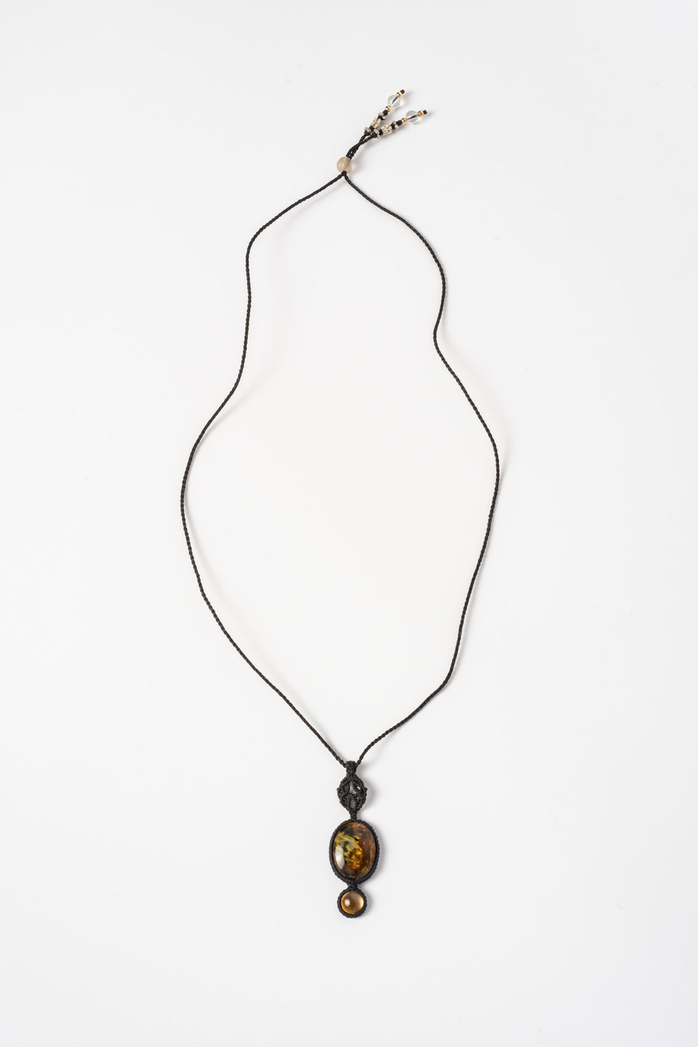 Two Stone Macrame Necklace with Citrine and Petersite
