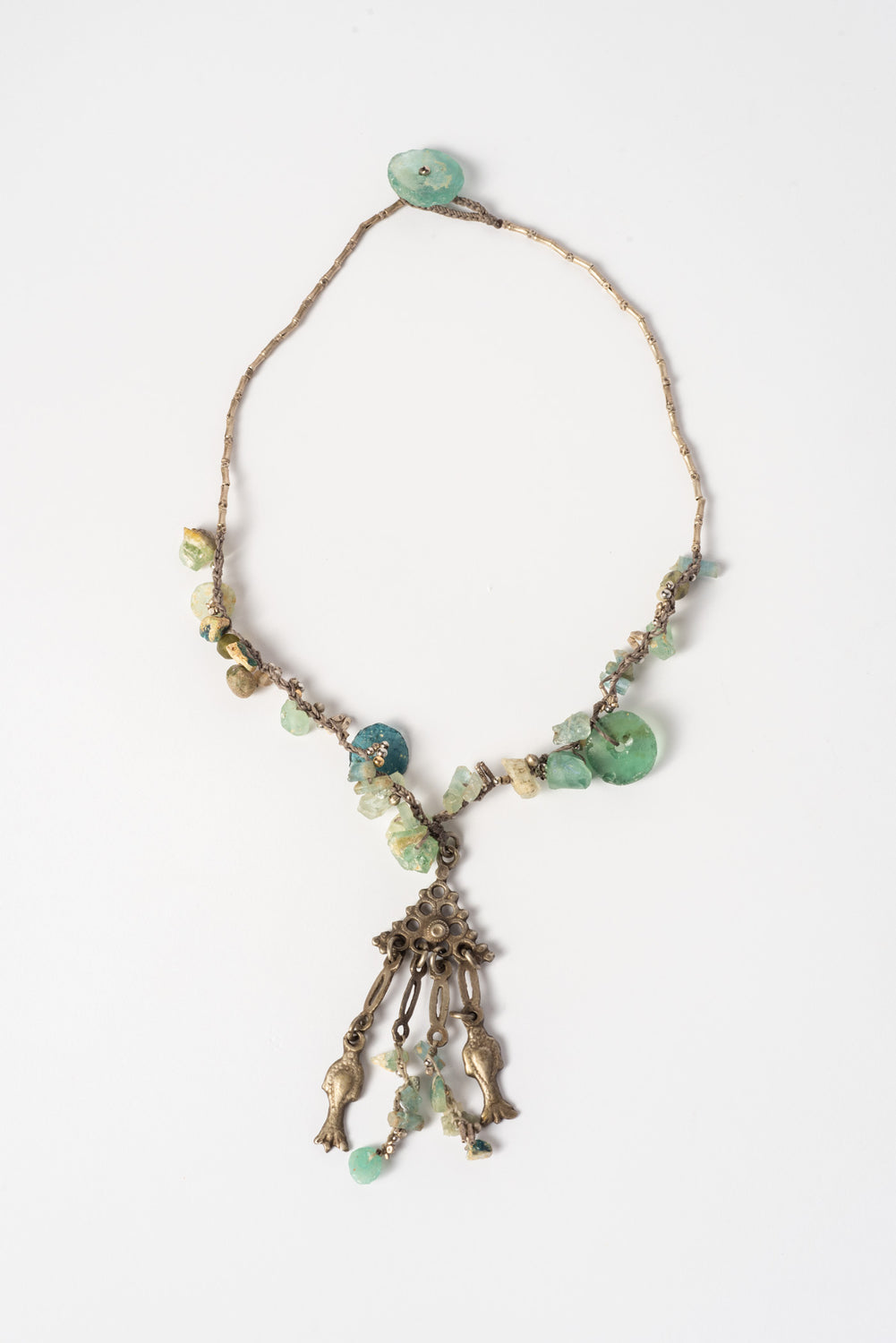 Silver Beads Necklace with Roman Glass and Aquamarine