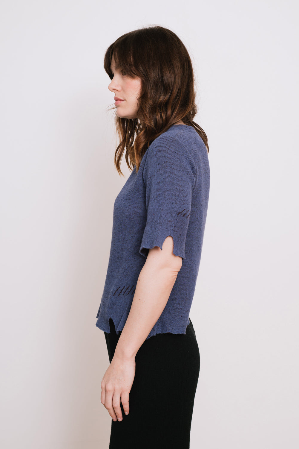 Cotton Knit Sweater, Violet Blue