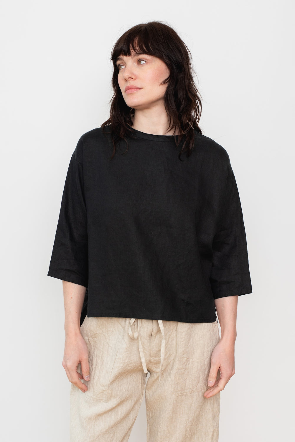 Linen Pullover Blouse Black